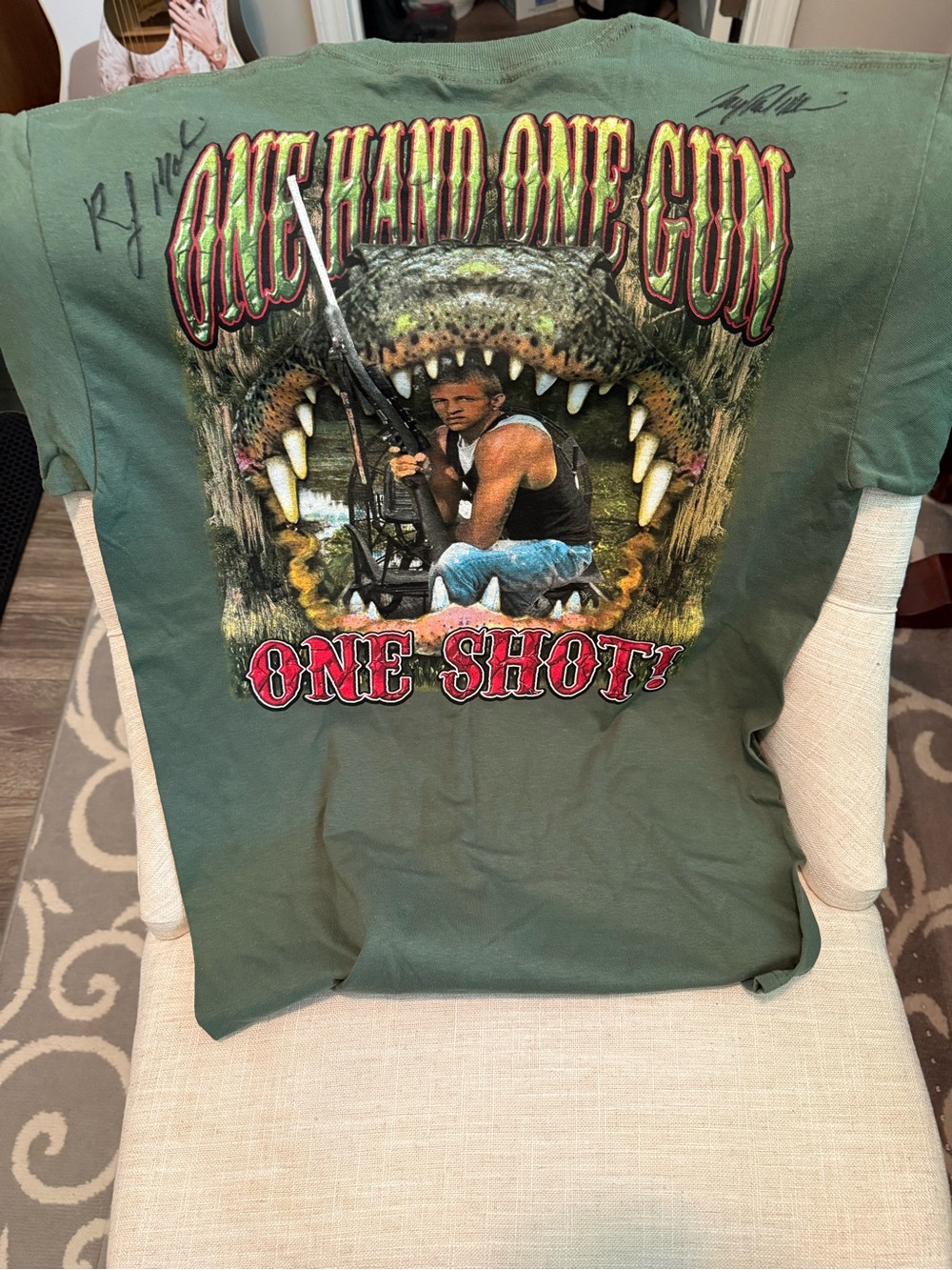 Men's Green Graphic Tee - 'One Hand One Gun' Autographed by RJ and Dad